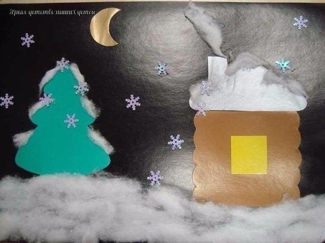 Зимние картины и поделки с использованием ваты