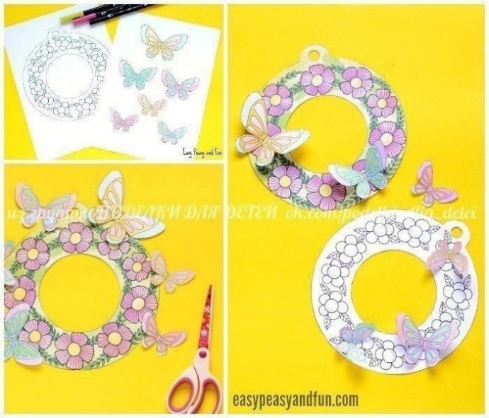 Раскраска-вырезалка "Бабочки в цветах"