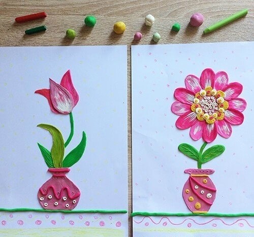 Цветы, нарисованные пластилином