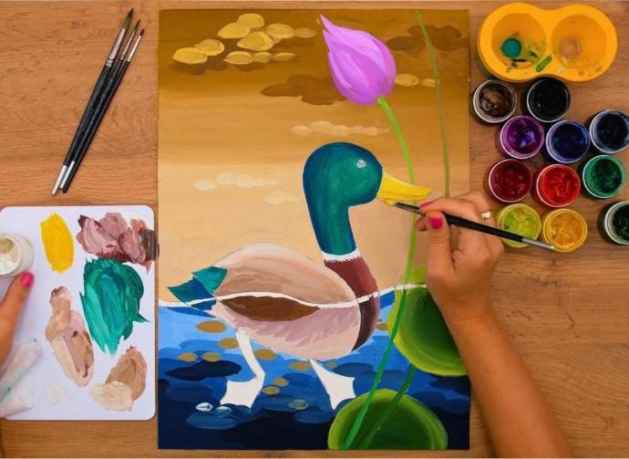 Селезень и лотосы Селезень и лотосы