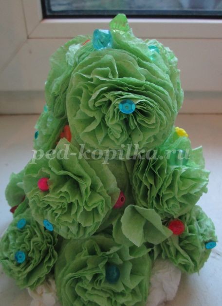 Ёлка из салфеток детскими руками: новогодний мастер-класс, часть 4