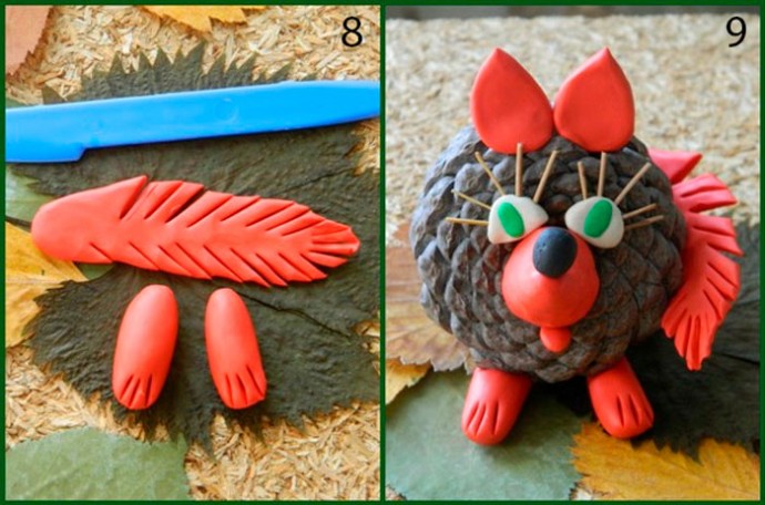 Лиса из шишки и пластилина