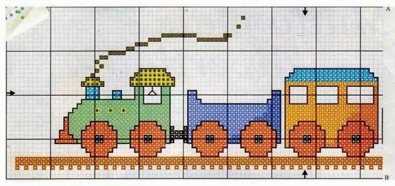 Миниатюры детской вышивки с поездами и вагончиками