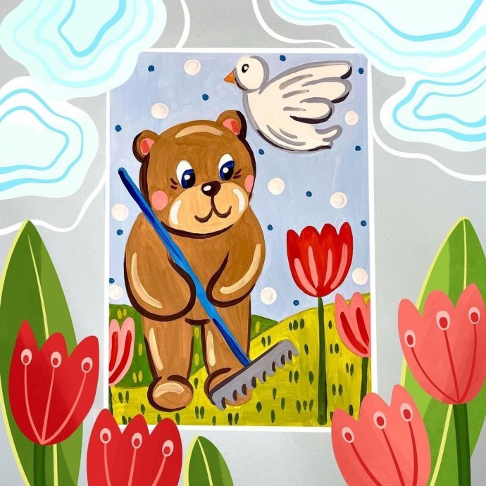 Мишка на грядке