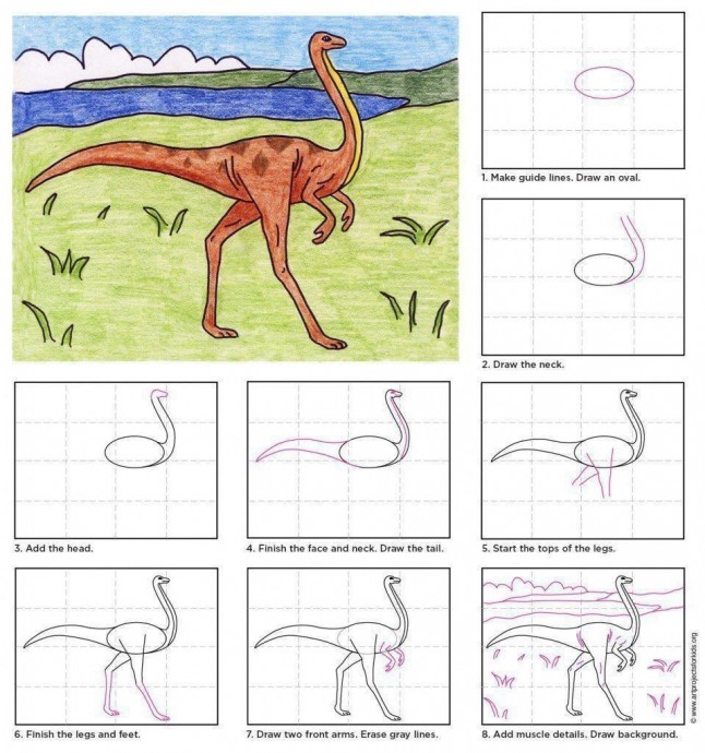 ​Учим детей рисовать динозавров