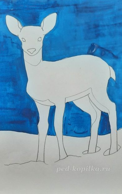​Урок рисования оленя в зимнем лесу: часть 2