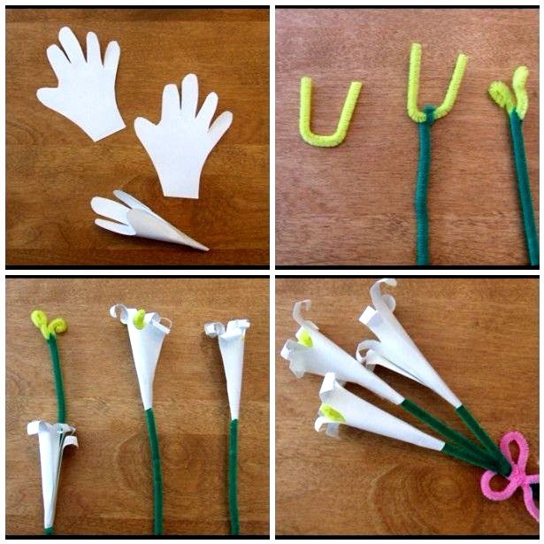 Обводим руку малышей и делаем букет из лилий