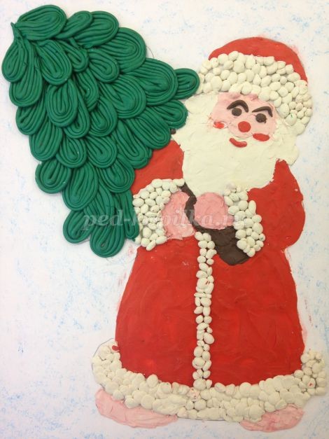 ​Аппликация из пластилина "Дед Мороз": часть 2