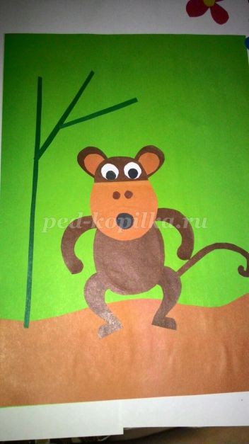 Аппликация из цветной бумаги "Обезьянка"