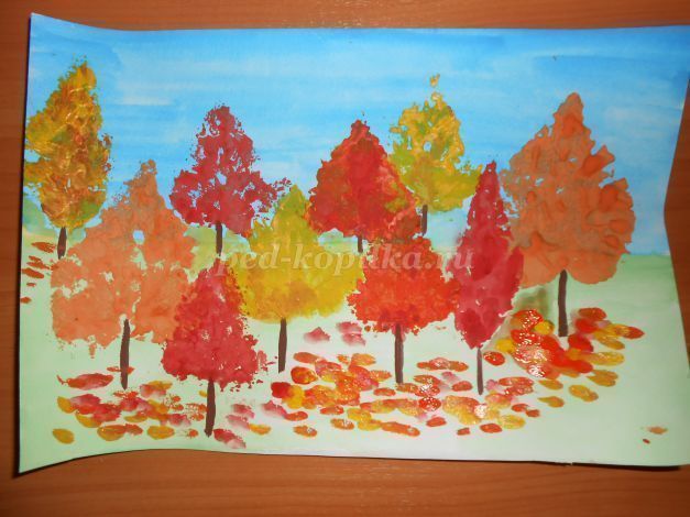 Осенний пейзаж в нетрадиционной технике рисования