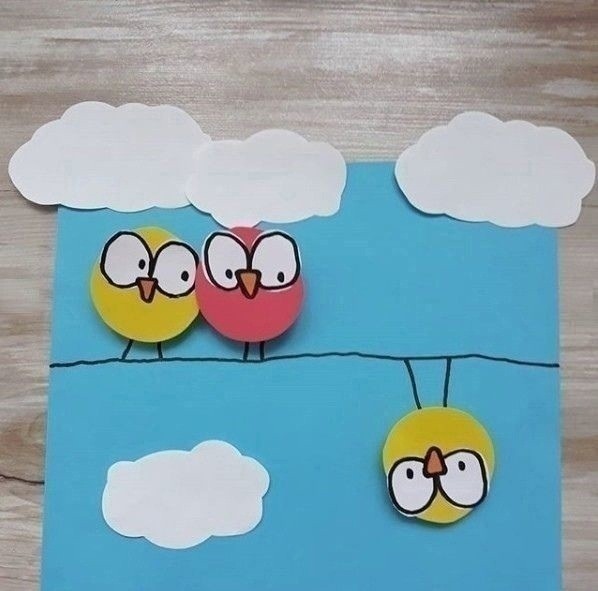 Объёмная аппликация "Птички на проводах"