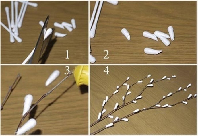 Верба из ватных палочек