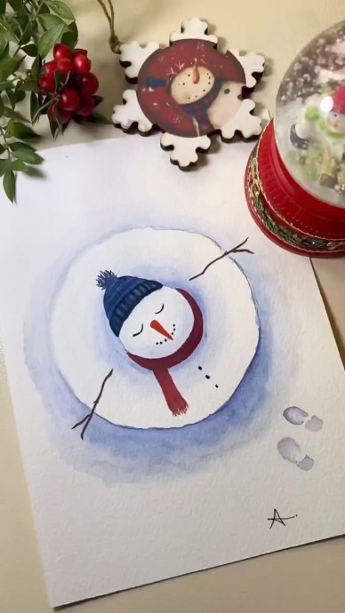 Рисуем с детьми снеговика