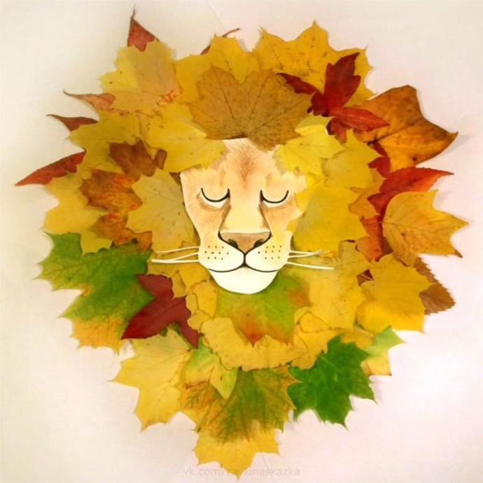 ​Лев с гривой из листьев