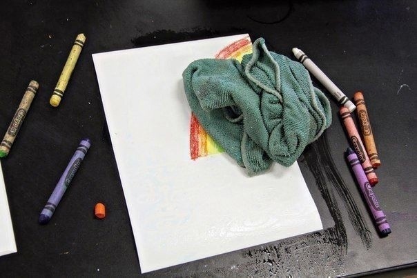 Дождик с радугой акварелью и восковыми карандашами