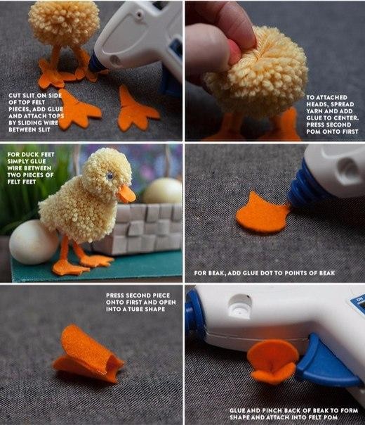 Цыплята и кролики из помпонов