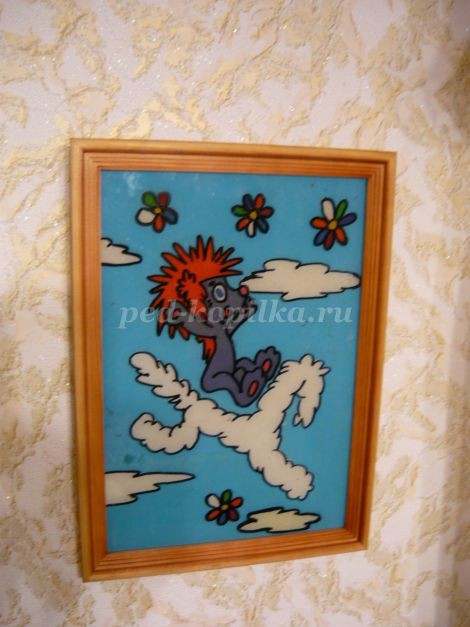 ​Пластилинография на стекле: львёнок и черепаха, часть 2