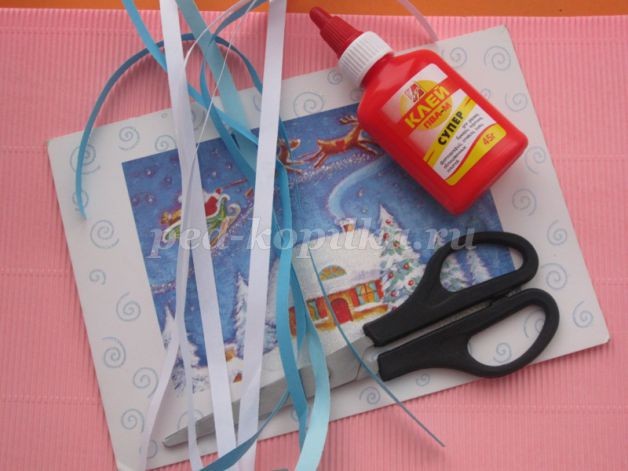 Новогодняя открытка детскими руками: квиллинг, часть 1