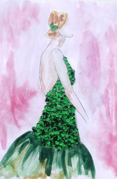 Акварельная зарисовка с пайетками