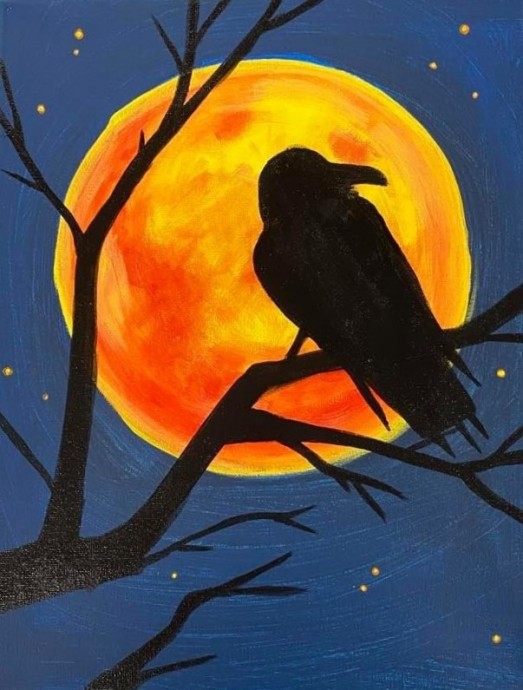 ​Рисуем ворону на фоне полной луны