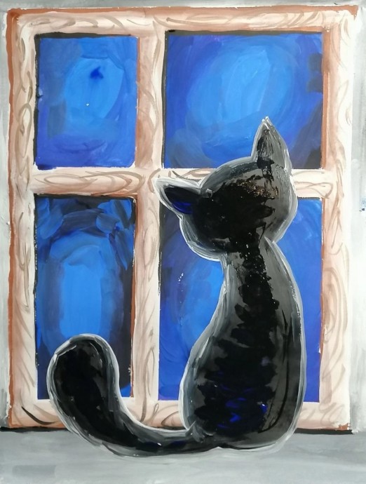 Рисуем котика у окна Рисуем котика у окна