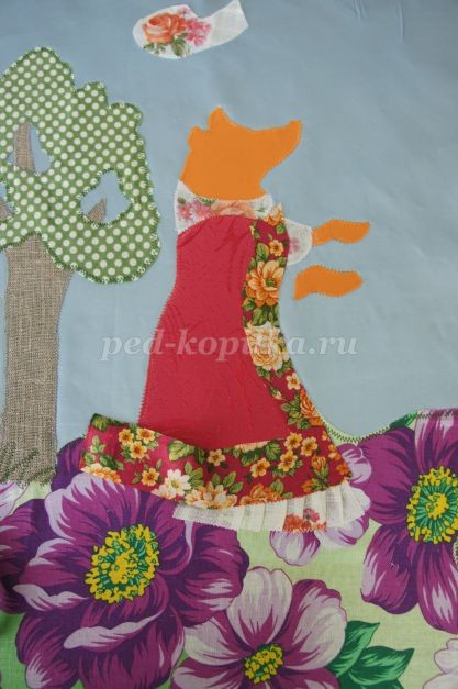 Лиса и колобок в технике текстильной аппликации: часть 2