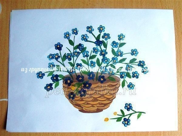 ​Рисование ватными палочками: корзина с цветами