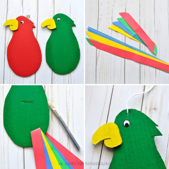 Попугаи из картона Попугаи из картона