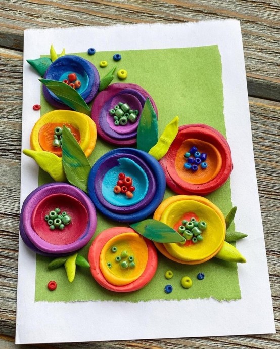 Цветочная картина из пластилина