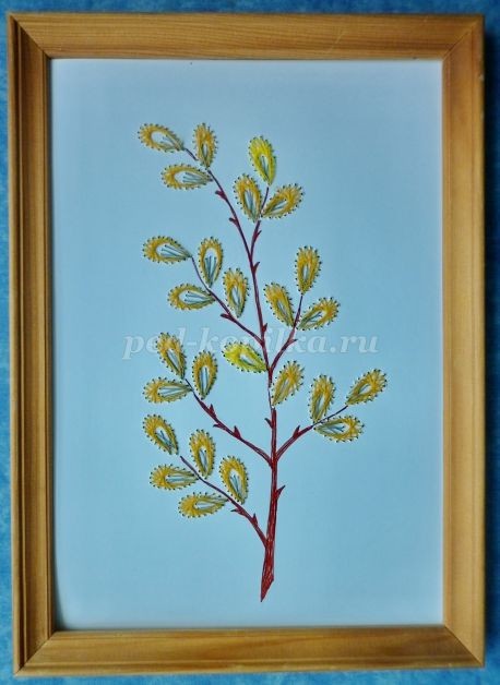 Открытка "Веточка вербы" в технике изонить: часть 3 Открытка "Веточка вербы" в технике изонить: часть 3