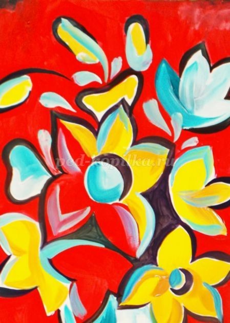 Декоративный натюрморт гуашью для детей Декоративный натюрморт гуашью для детей