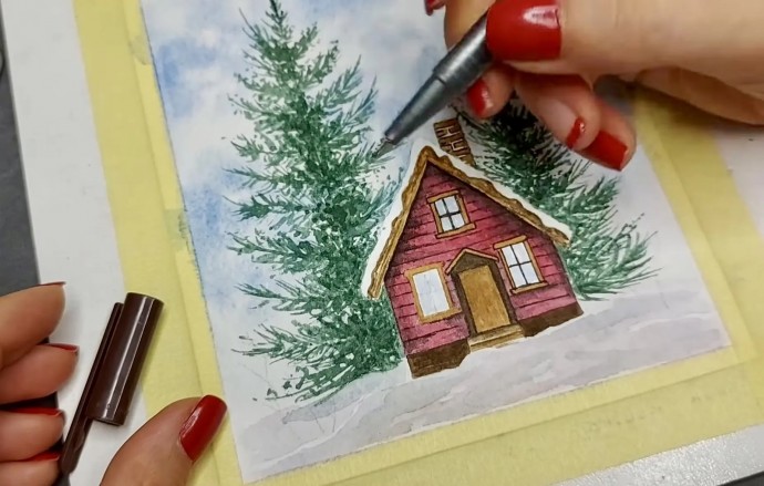 Рисуем зимний дом