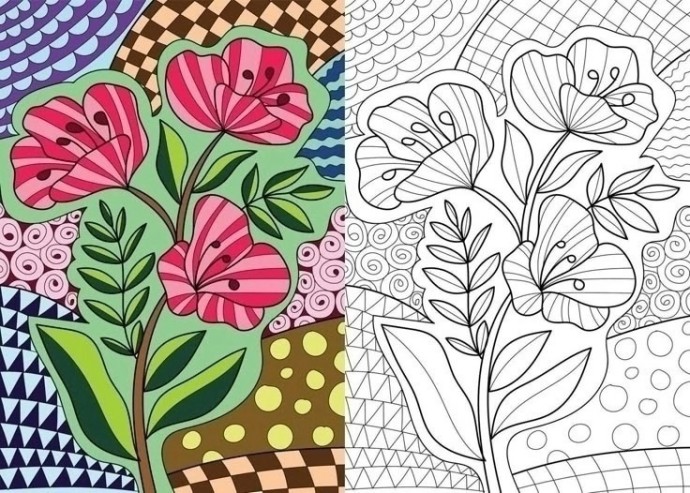 Раскраски антистресс с цветным образцом
