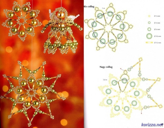 ​Снежинки из бусин на проволоке