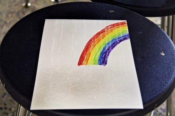 Дождик с радугой акварелью и восковыми карандашами