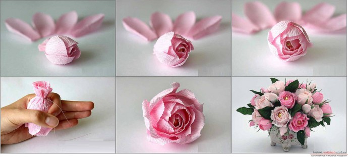 Роскошные розы из гофрированной бумаги и конфет