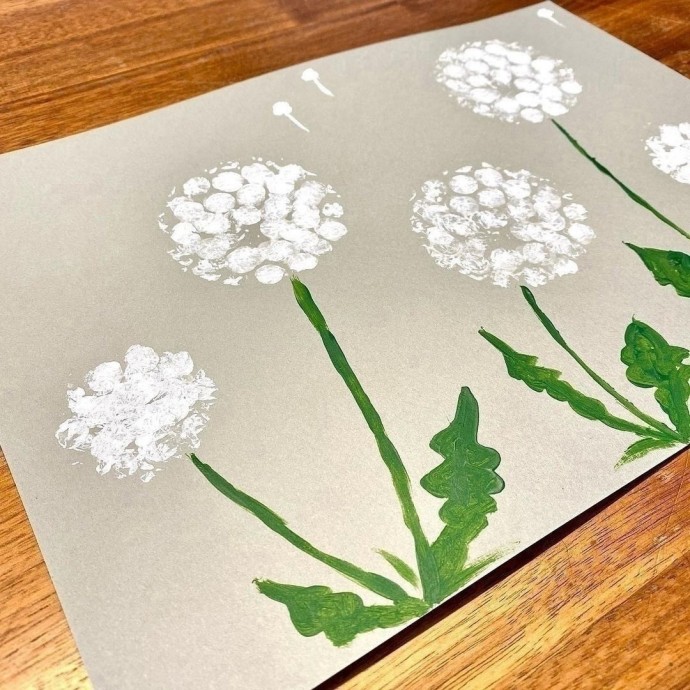 Рисуем одуванчики при помощи пупырчатой пленочки