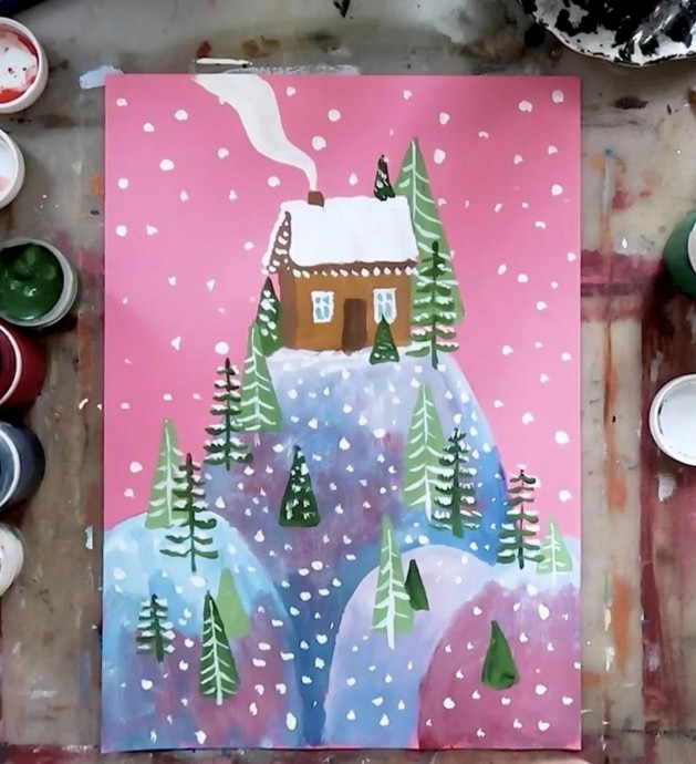 Рисуем пейзаж на розовом фоне Рисуем пейзаж на розовом фоне