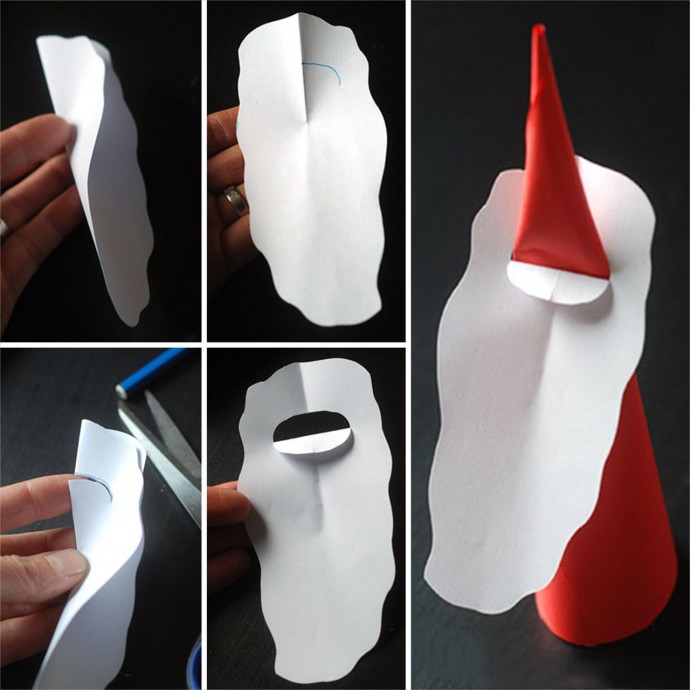 ​Объёмный Дед Мороз из плотной бумаги