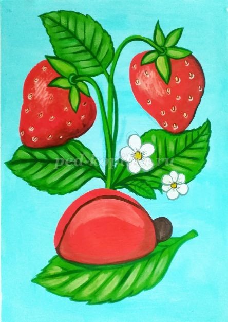 Рисование клубники и божьей коровки