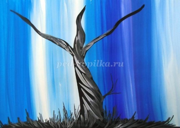 ​Цветущее дерево гуашью: часть 1