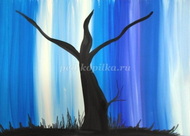 ​Цветущее дерево гуашью: часть 1