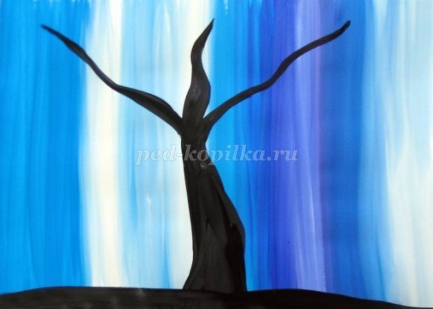 ​Цветущее дерево гуашью: часть 1