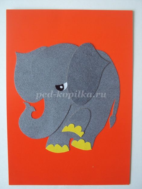 Аппликация из бархатной бумаги "Слонёнок" Аппликация из бархатной бумаги "Слонёнок"