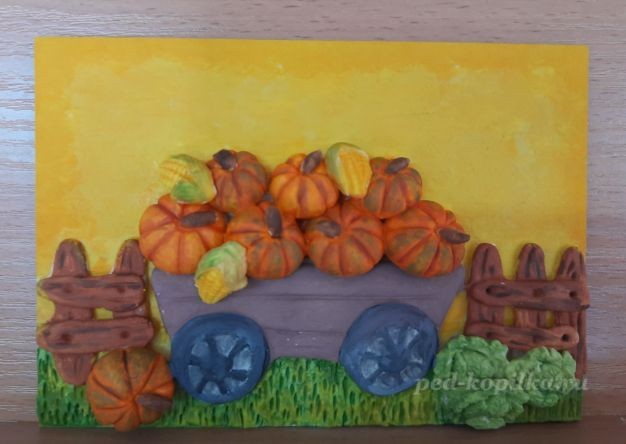 ​Осеннее панно с тыквами из солёного теста: часть 2