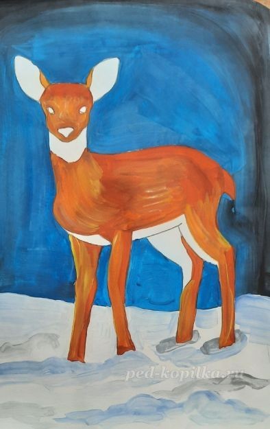 ​Урок рисования оленя в зимнем лесу: часть 2