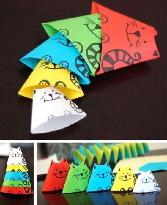 Кошки-матрёшки из цветной бумаги