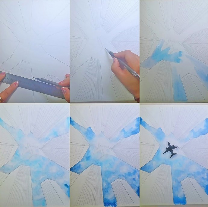 Рисуем город и самолет