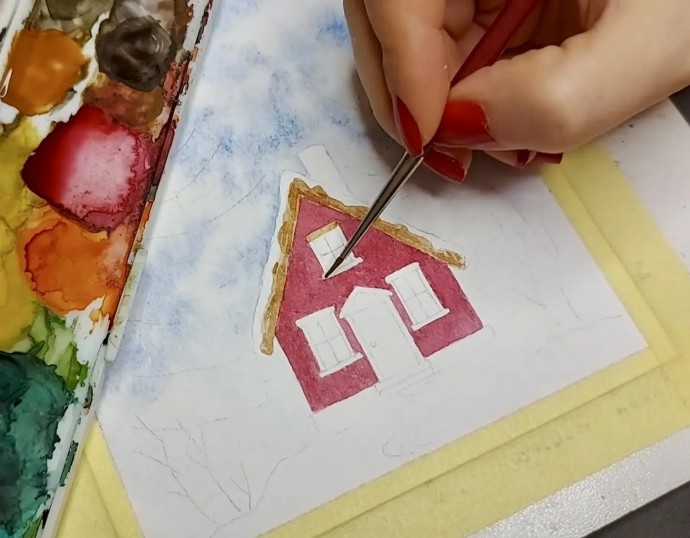 Рисуем зимний дом