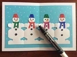 Новогодняя открытка с вкладышем-хороводом снеговиков